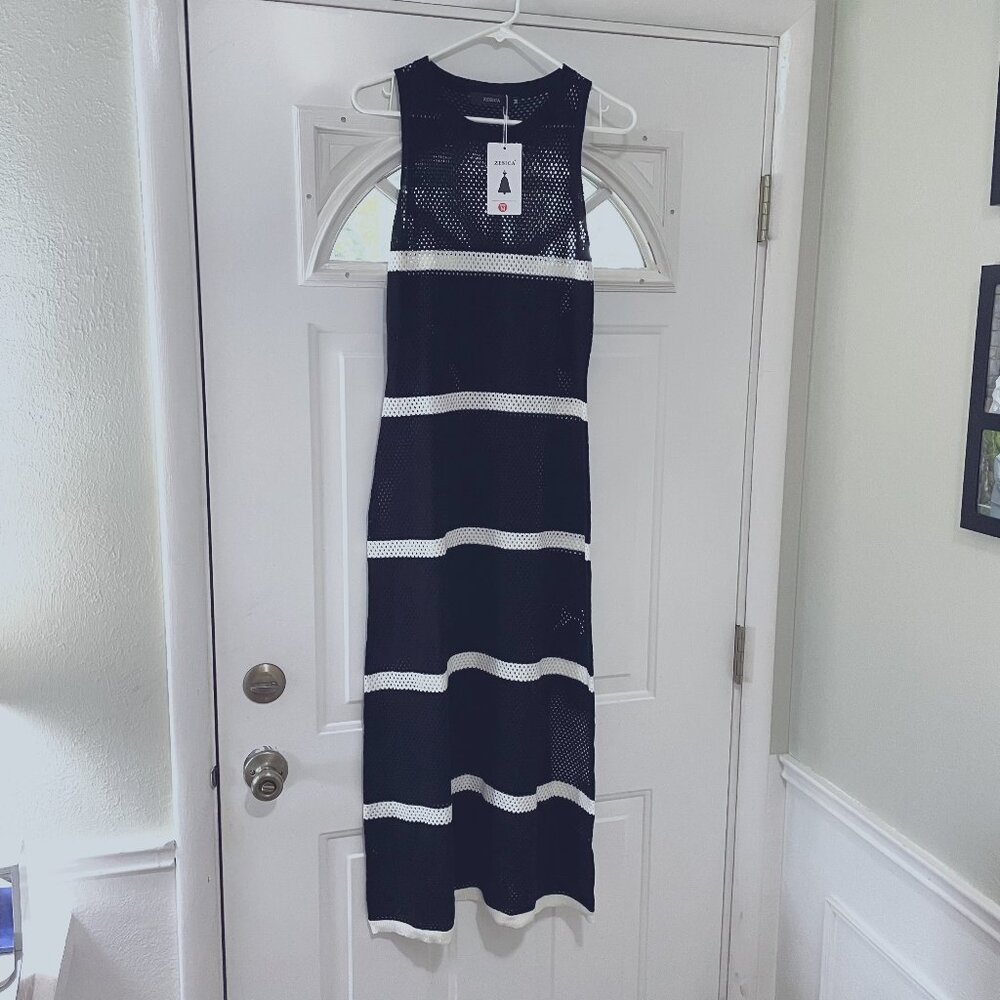 Zesica - Crochet-Style Maxi Dress - Black & White - Womens Medium - NWT